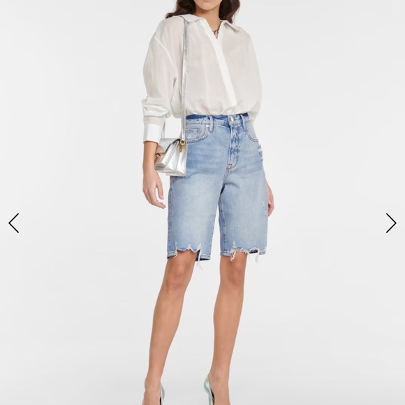 Frame Denim Pants - Frame Denim Le Vintage Bermuda Blue Jean Shorts Distressed High-Waisted